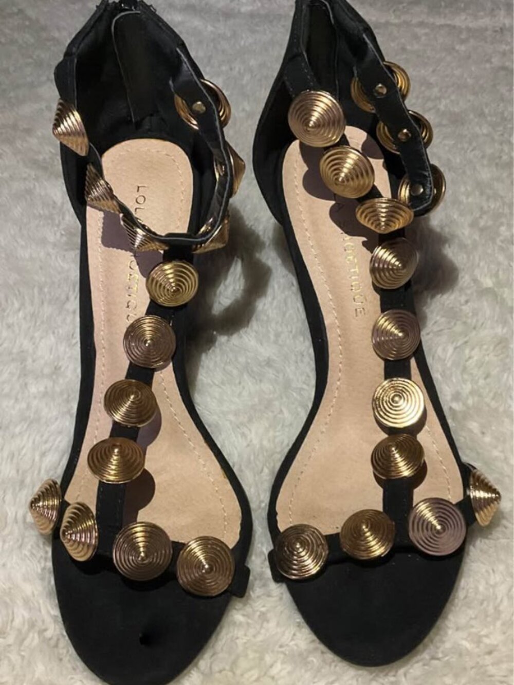 Lola Shoetique Black Gold Studded High Heels Size 5.5